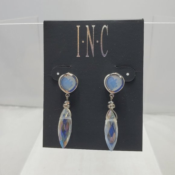 INC crystal clear stone dangle earring with silver frame and rhinestones - Picture 2 of 5